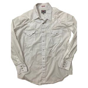 Ely Diamond Rosa Blanca Mens Western Shirt Large White Snap Button Embroidered F